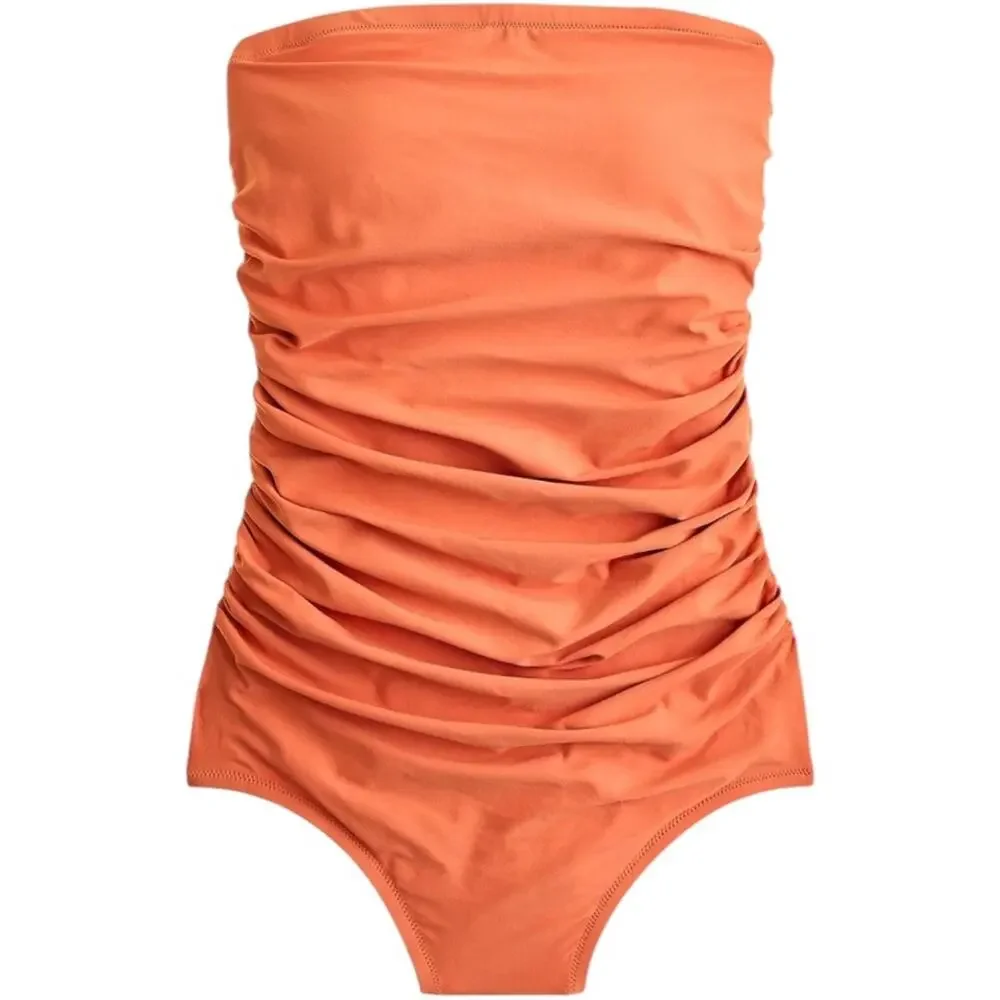 J.Crew‎ Ruched Bandeau One Piece Swimsuit Peach Orange Women's 4